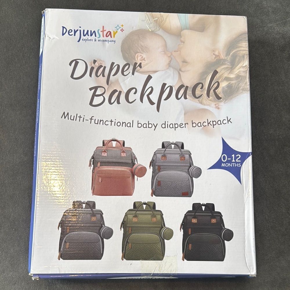 Diaper Bag Backpack Waterproof Large Capacity ChangingPad USB Charging Port Grey